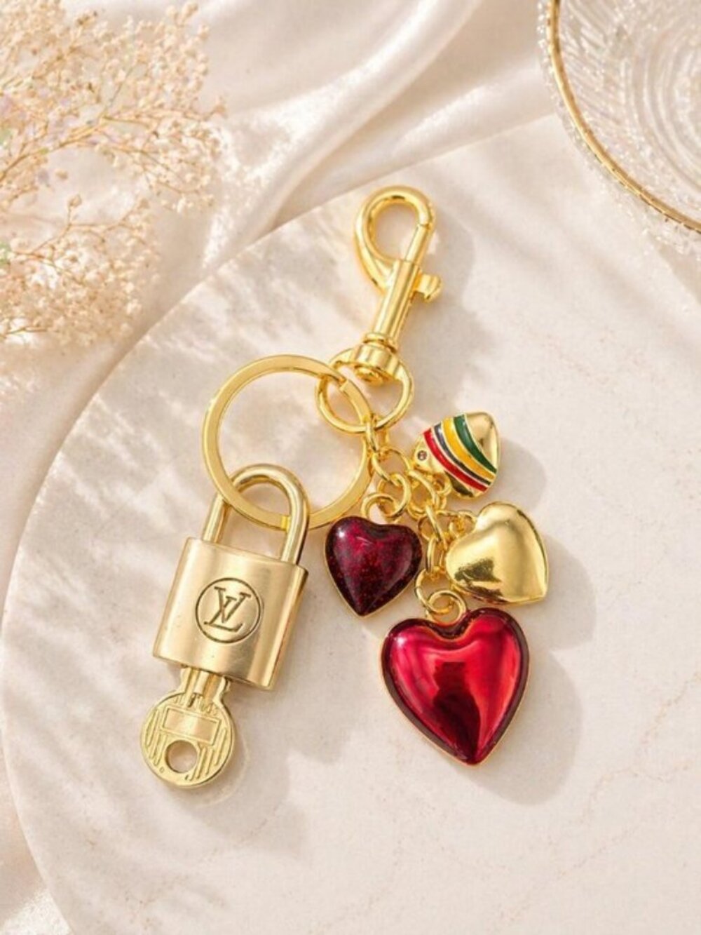Authentic LV Gold Padlock 🔒Unbranded Heart Keychain Charm for Louis Vuitton Bag